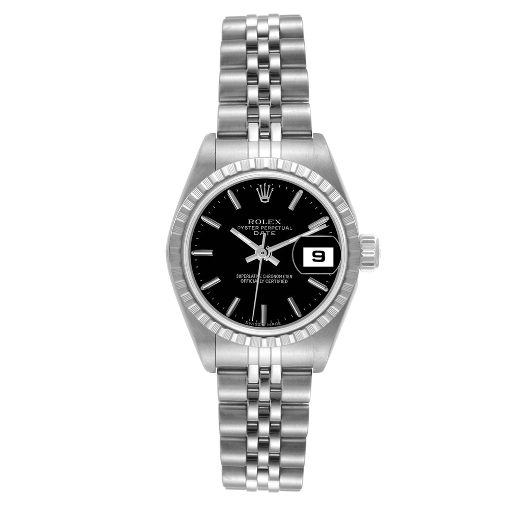 Rolex Date 26 Black Dial Oyster Bracelet Ladies Watch 79240 Box Papers