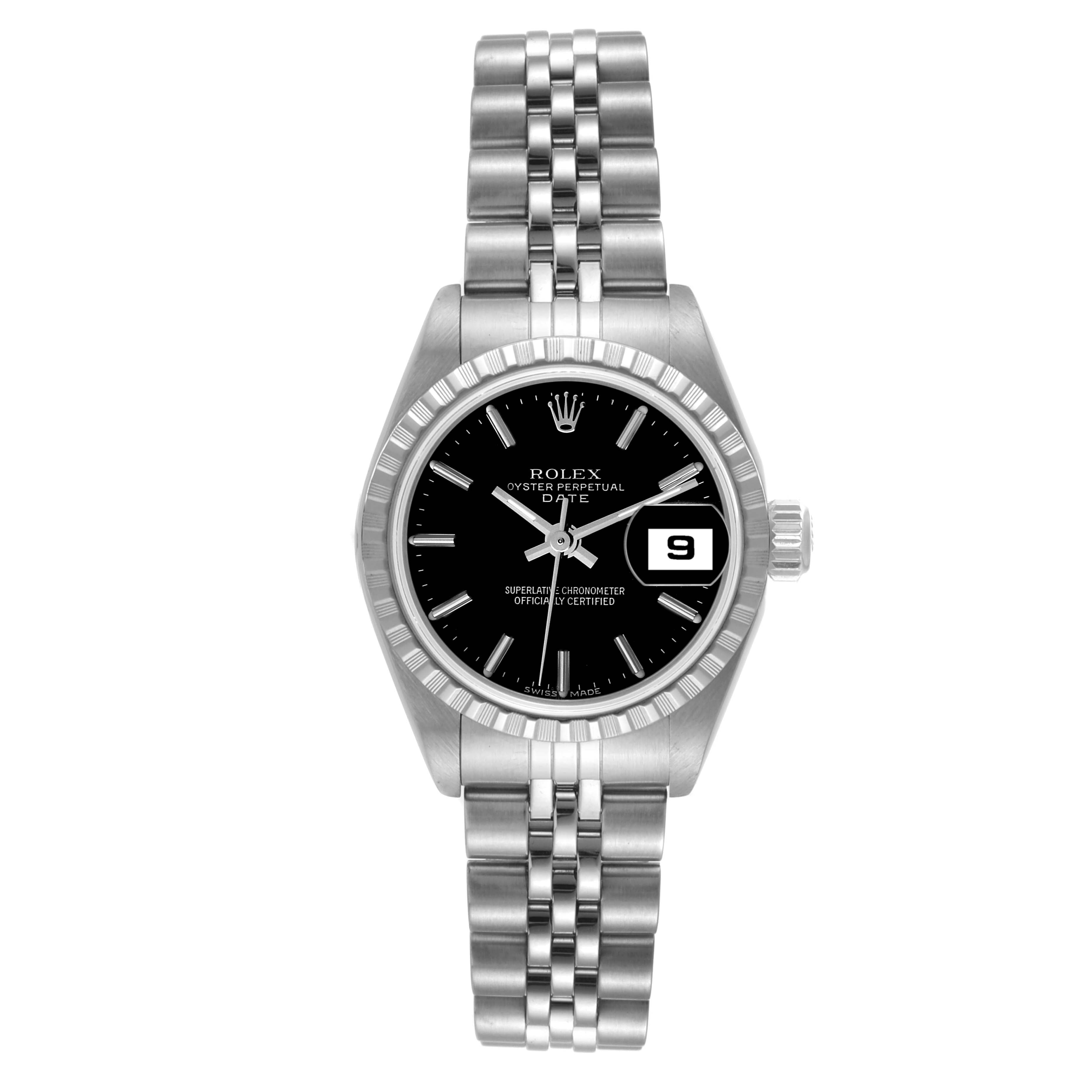 Rolex Date 26 Black Dial Oyster Bracelet Ladies Watch 79240 Box Papers