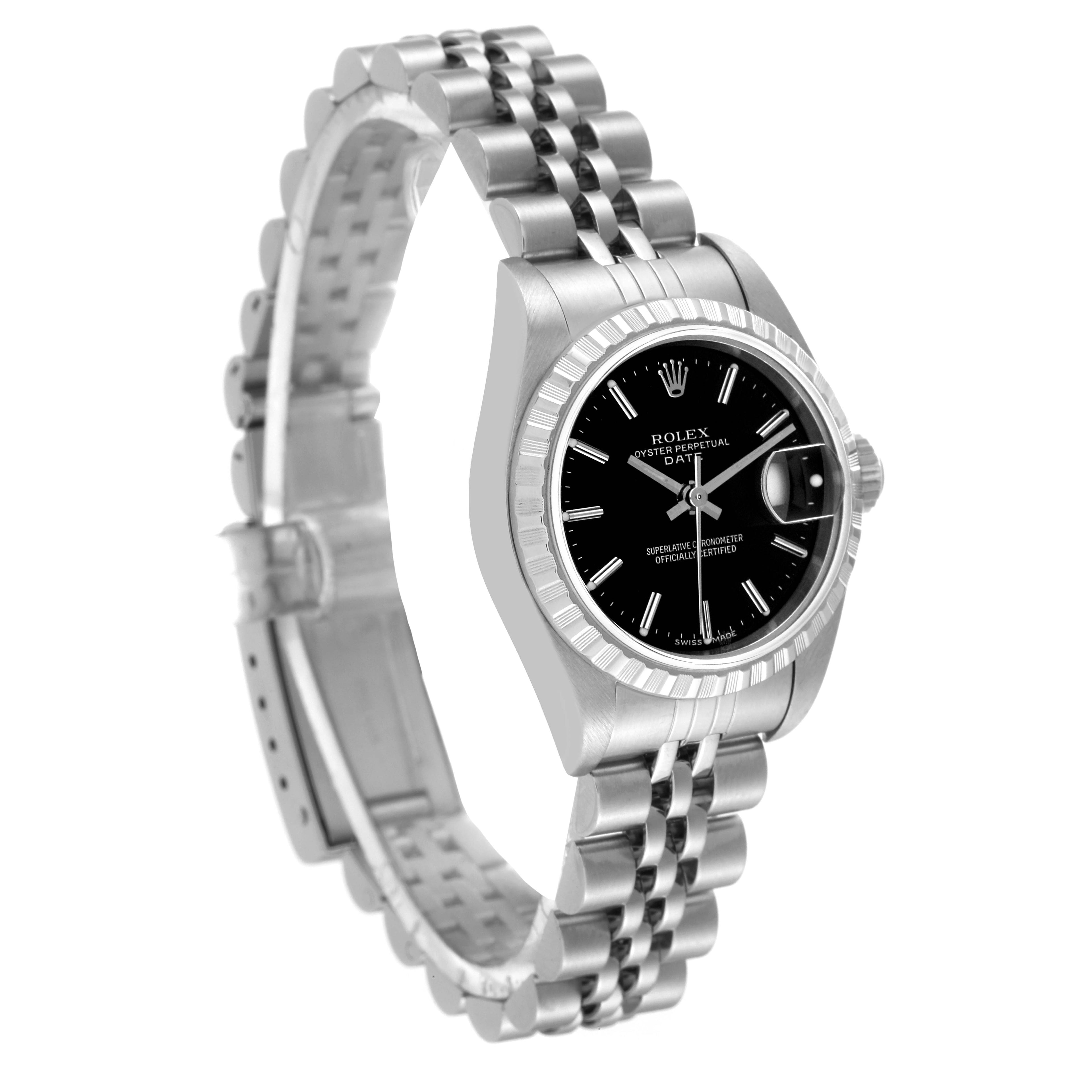 Rolex Date 26 Black Dial Oyster Bracelet Ladies Watch 79240 Box Papers