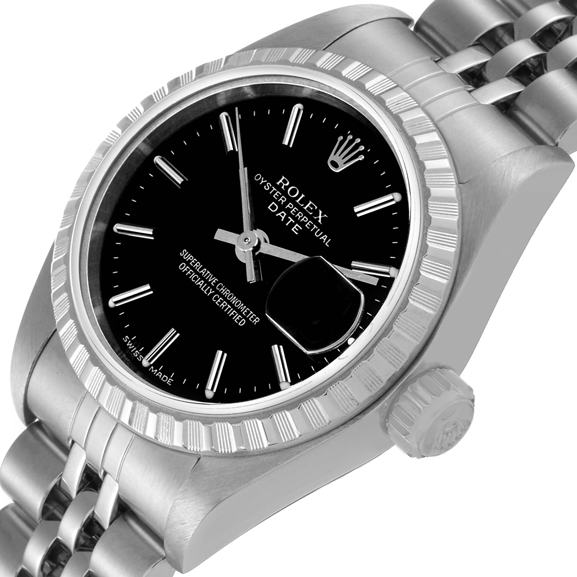 Rolex Date 26 Black Dial Oyster Bracelet Ladies Watch 79240 Box Papers