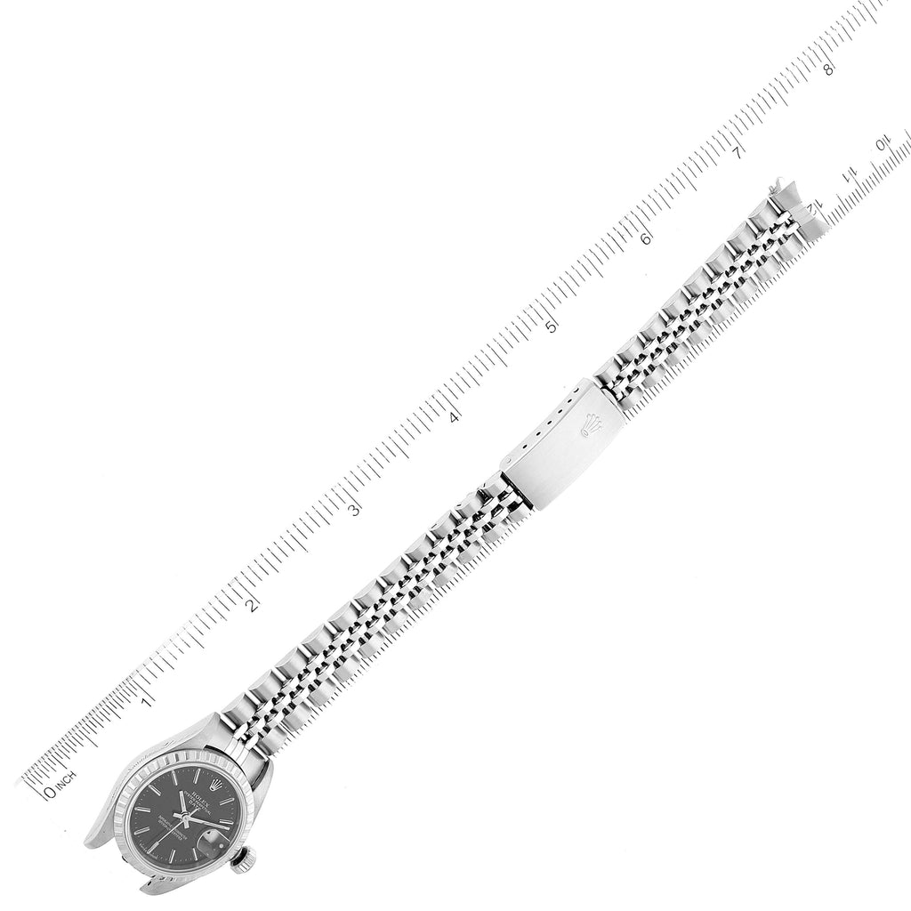 Rolex Date 26 Black Dial Oyster Bracelet Ladies Watch 79240 Box Papers