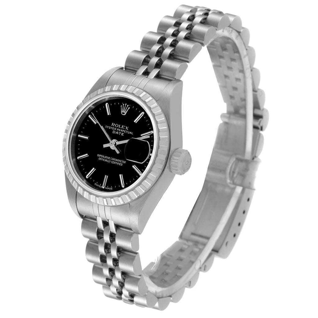 Rolex Date 26 Black Dial Oyster Bracelet Ladies Watch 79240 Box Papers