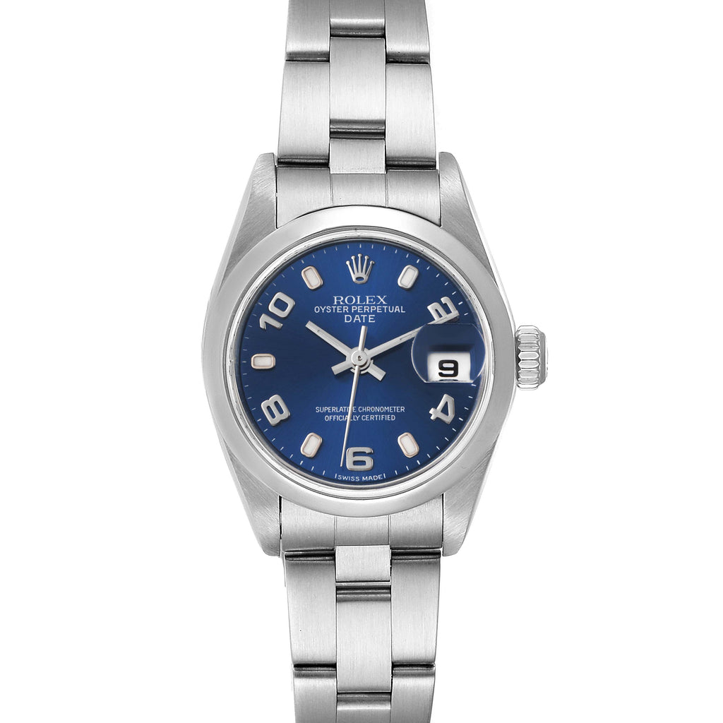 Rolex Date 26 Blue Dial Domed Bezel Steel Ladies Watch 79160