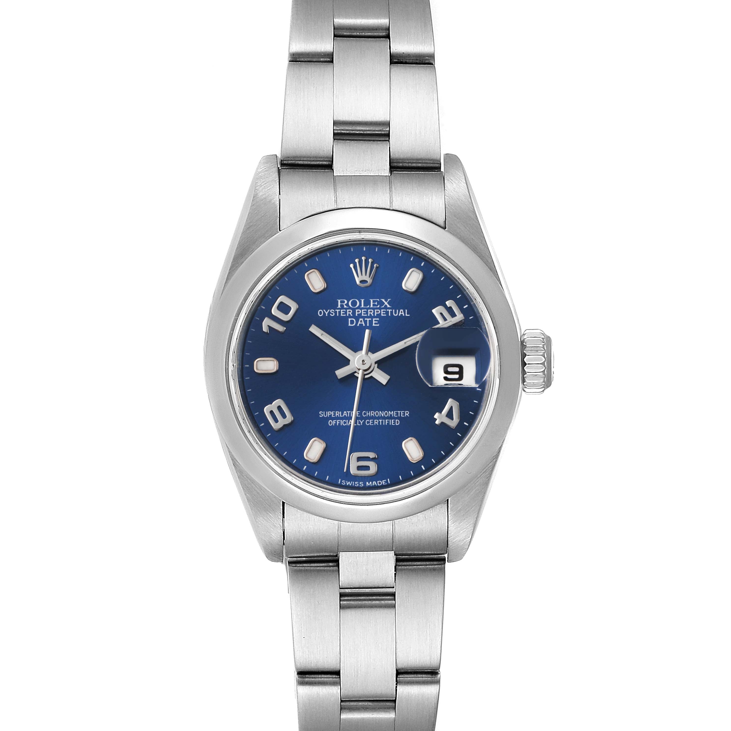 Rolex Date 26 Blue Dial Domed Bezel Steel Ladies Watch 79160