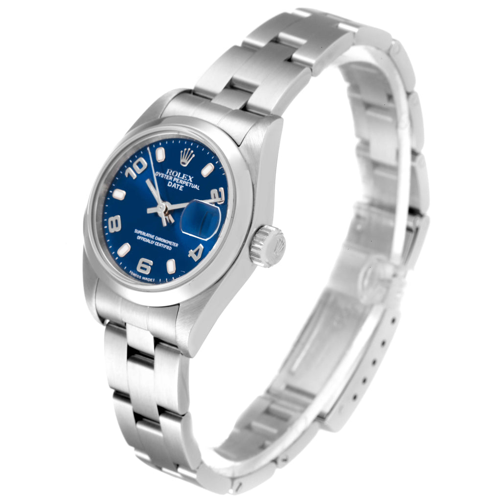 Rolex Date 26 Blue Dial Domed Bezel Steel Ladies Watch 79160