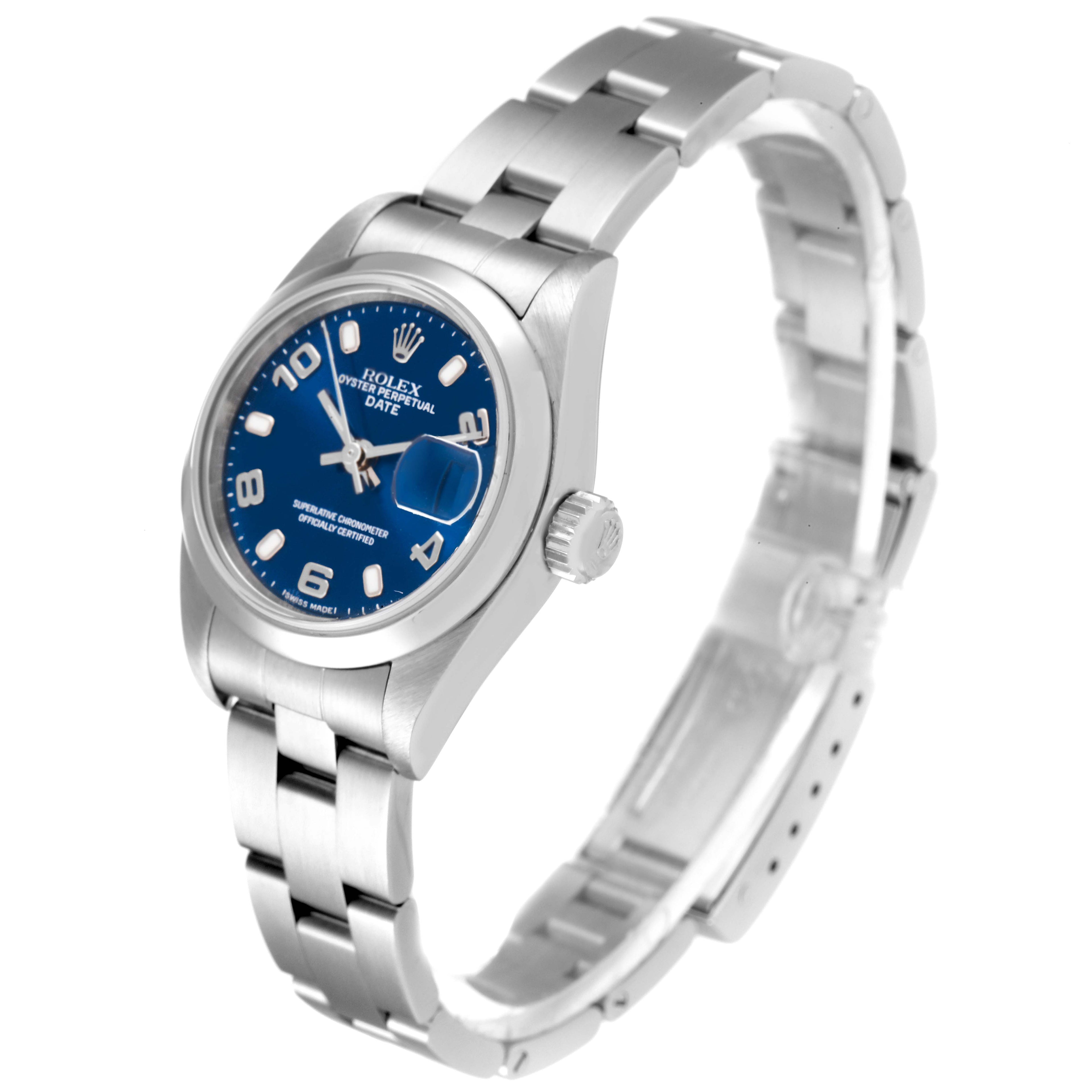 Rolex Date 26 Blue Dial Domed Bezel Steel Ladies Watch 79160