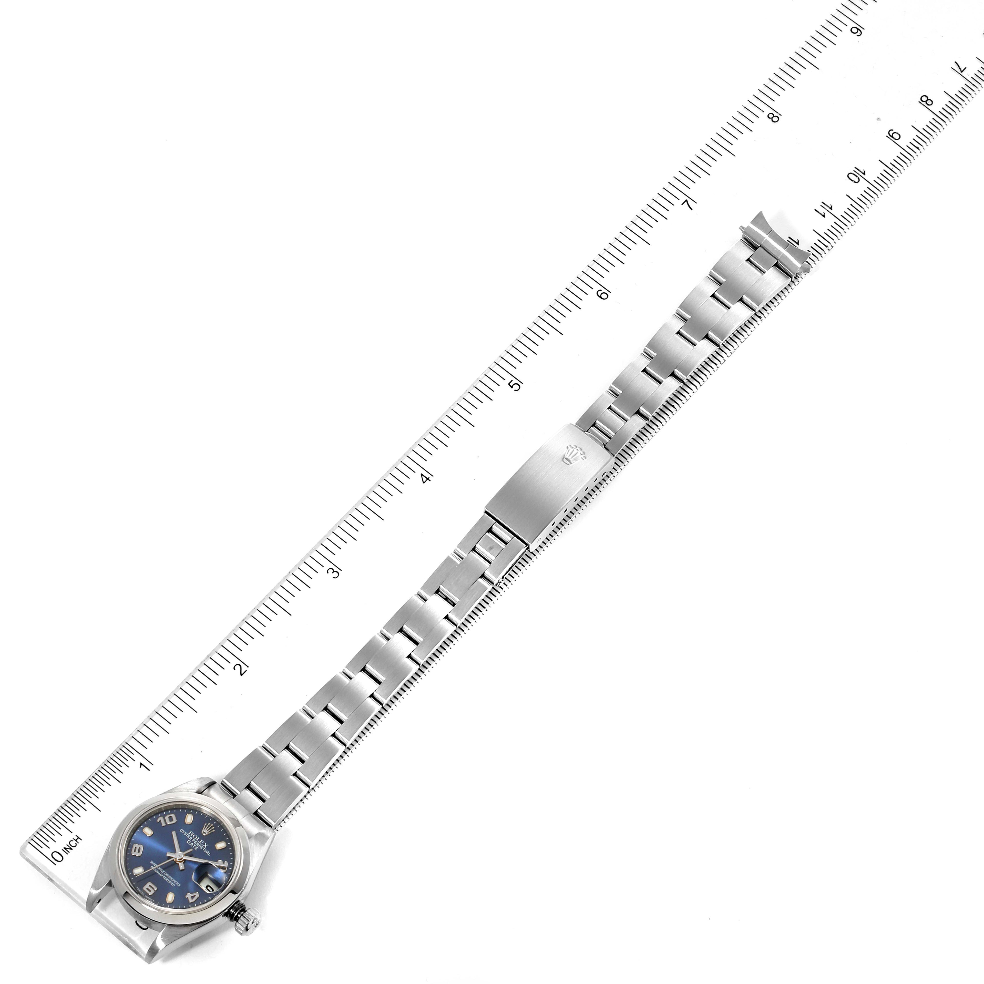 Rolex Date 26 Blue Dial Domed Bezel Steel Ladies Watch 79160