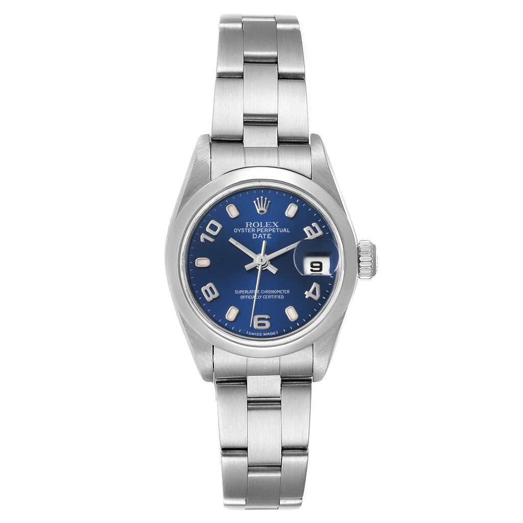 Rolex Date 26 Blue Dial Domed Bezel Steel Ladies Watch 79160