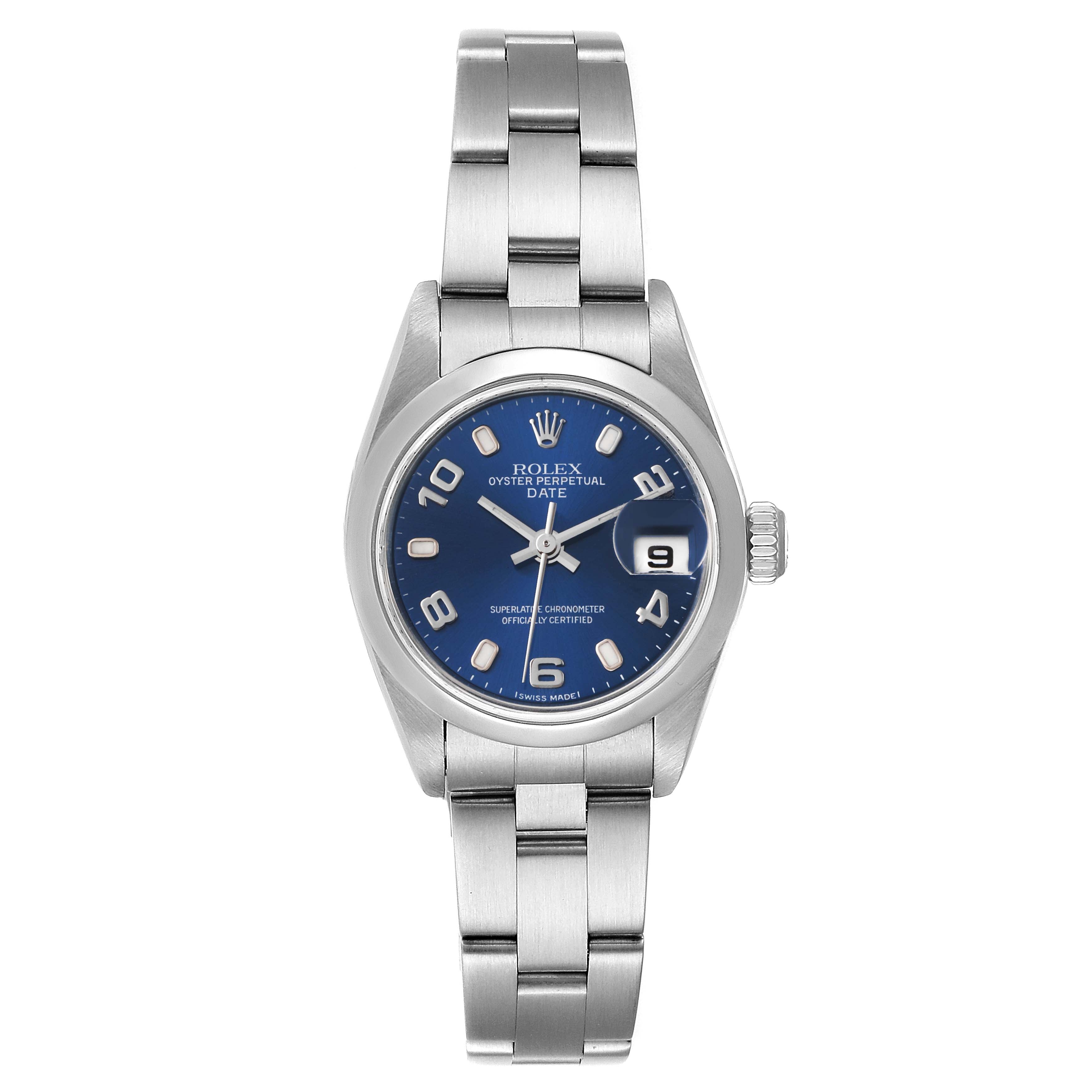 Rolex Date 26 Blue Dial Domed Bezel Steel Ladies Watch 79160
