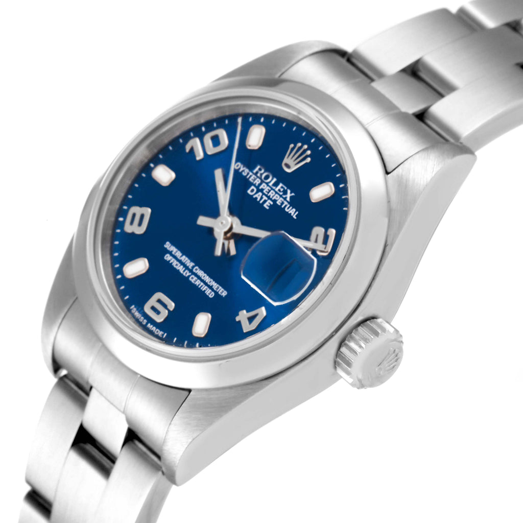 Rolex Date 26 Blue Dial Domed Bezel Steel Ladies Watch 79160