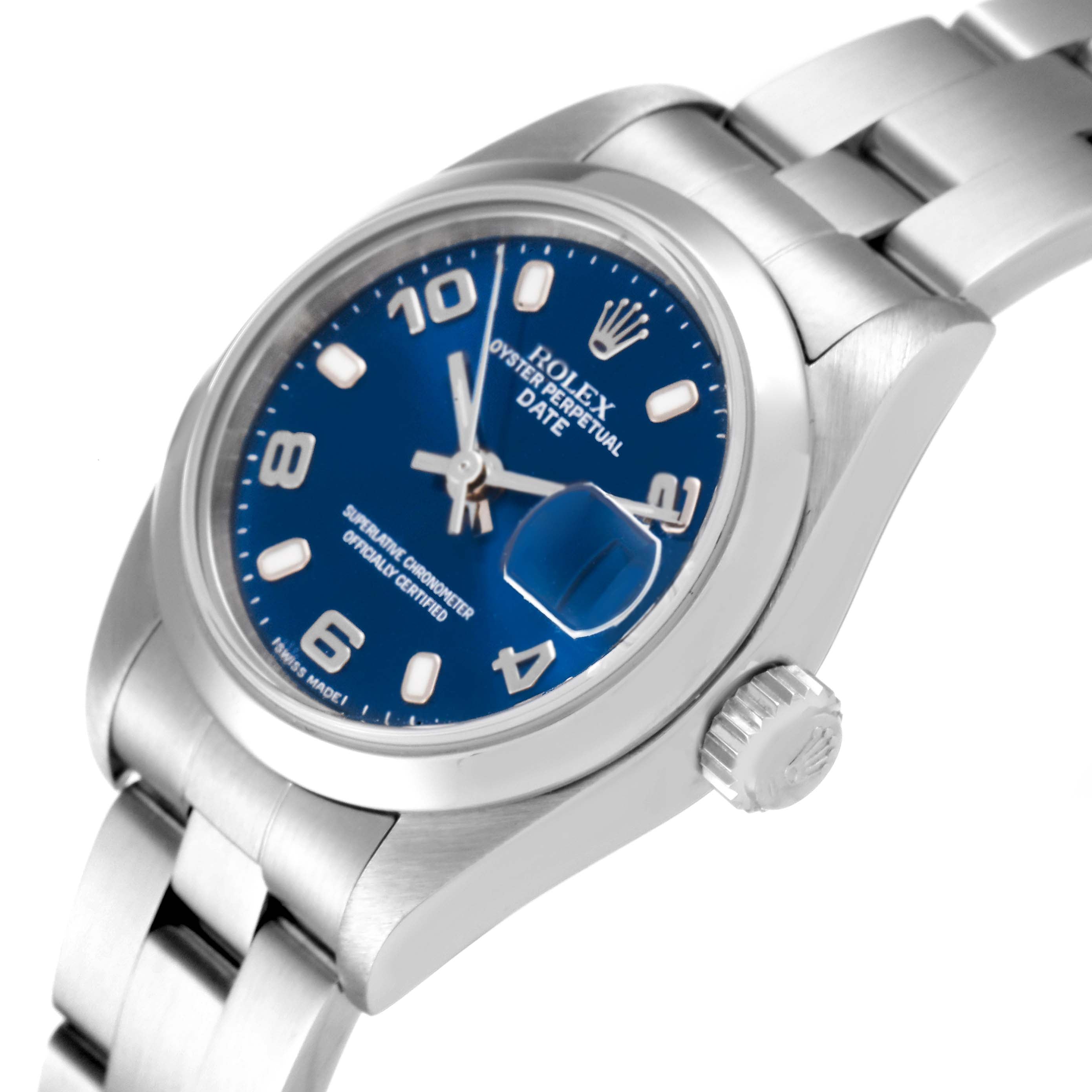 Rolex Date 26 Blue Dial Domed Bezel Steel Ladies Watch 79160