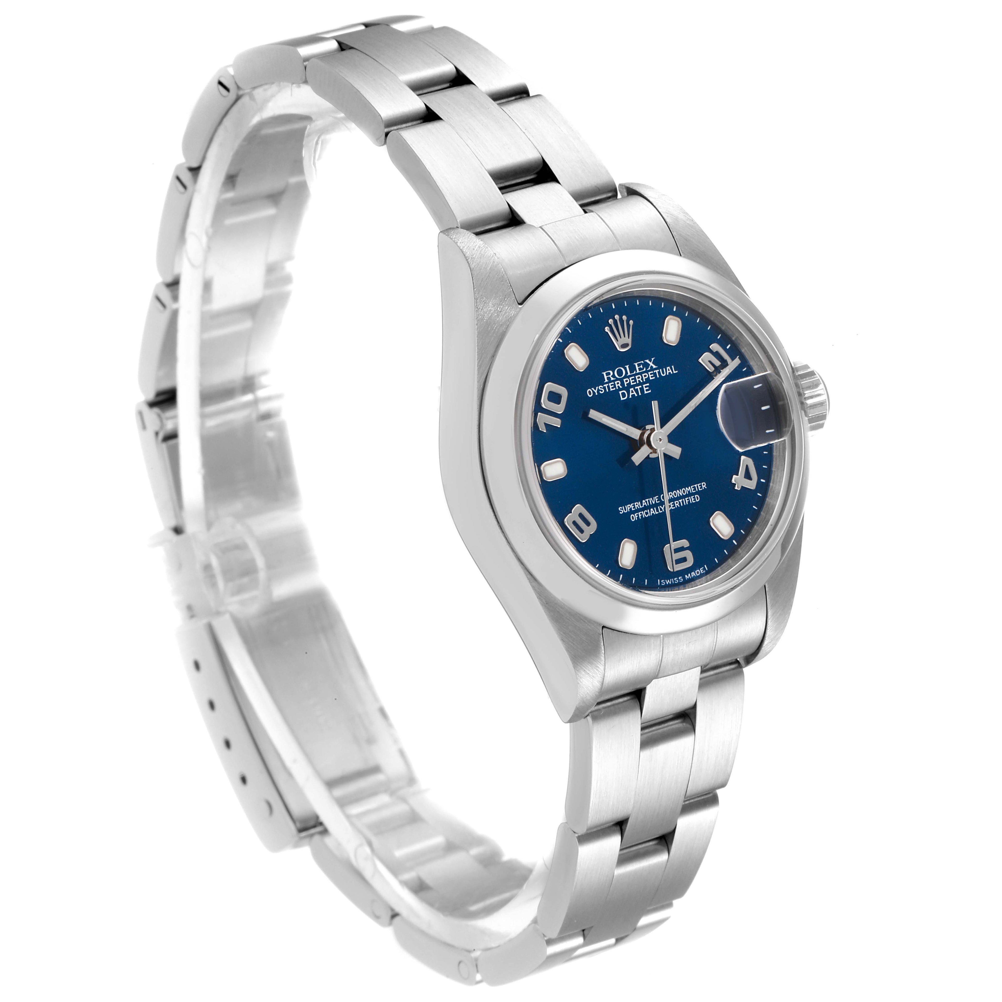 Rolex Date 26 Blue Dial Domed Bezel Steel Ladies Watch 79160