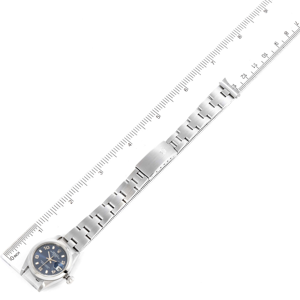 Rolex Date 26 Blue Dial Domed Bezel Steel Ladies Watch 79160 Box Papers