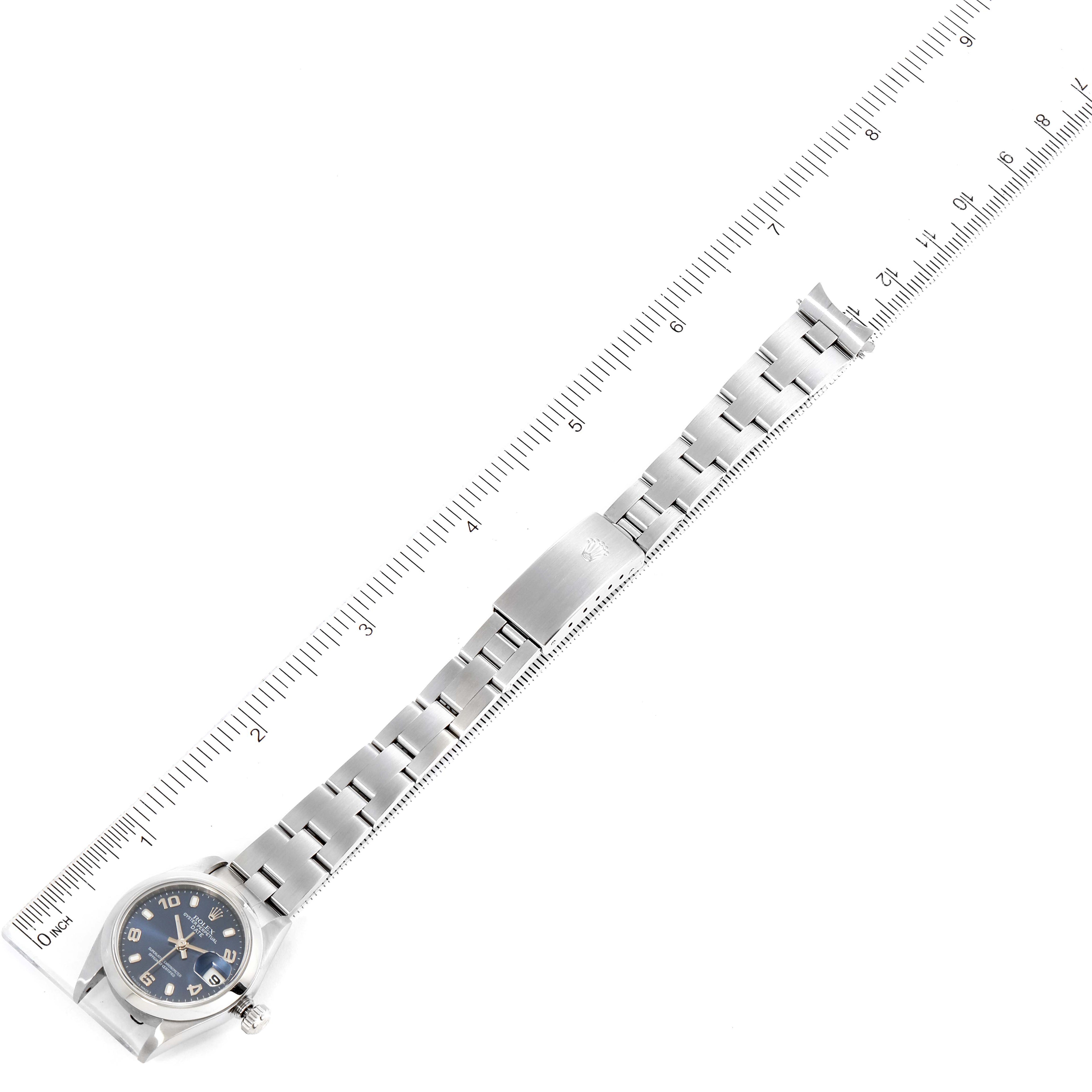 Rolex Date 26 Blue Dial Domed Bezel Steel Ladies Watch 79160 Box Papers