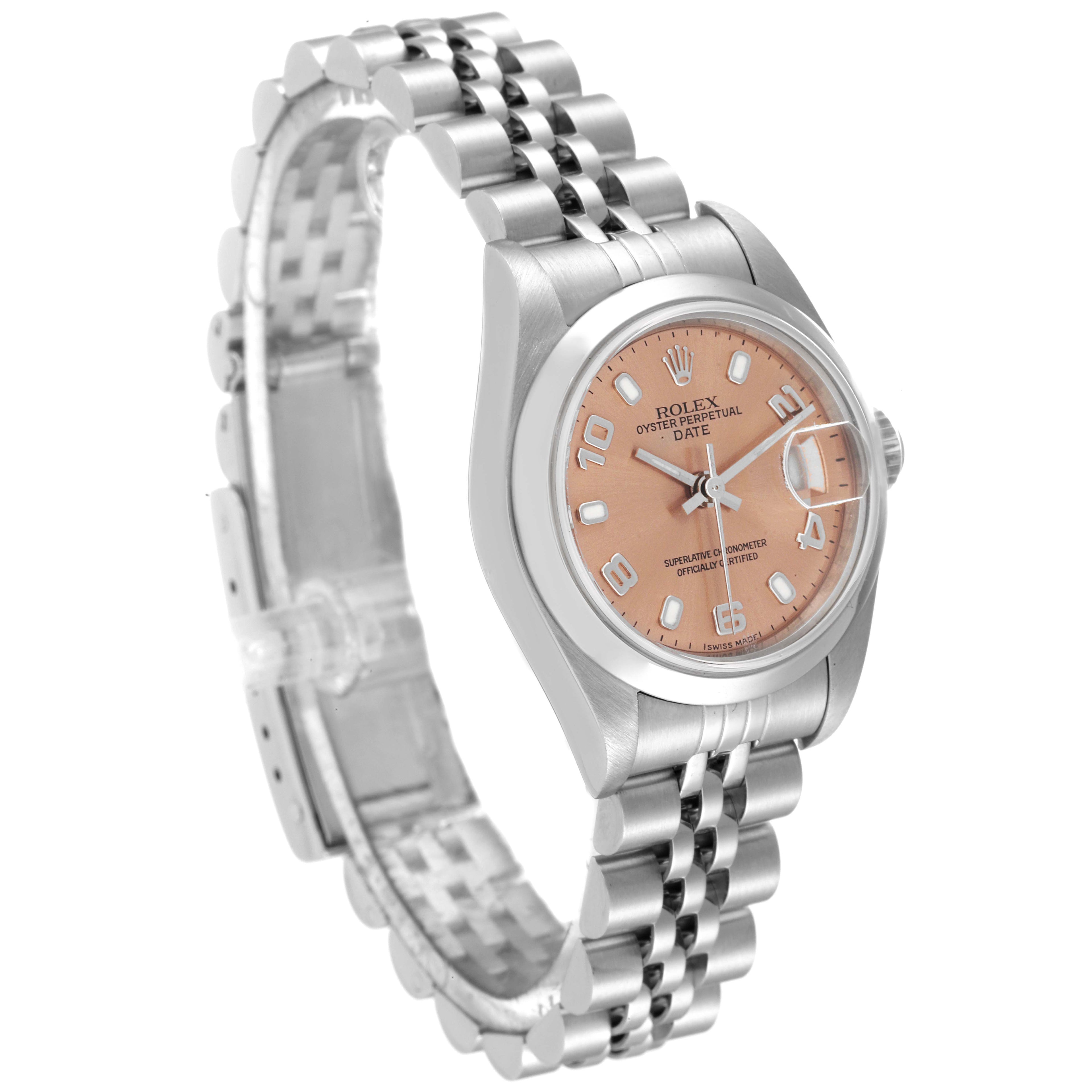Rolex Date 26 Salmon Dial Domed Bezel Steel Ladies Watch 79160