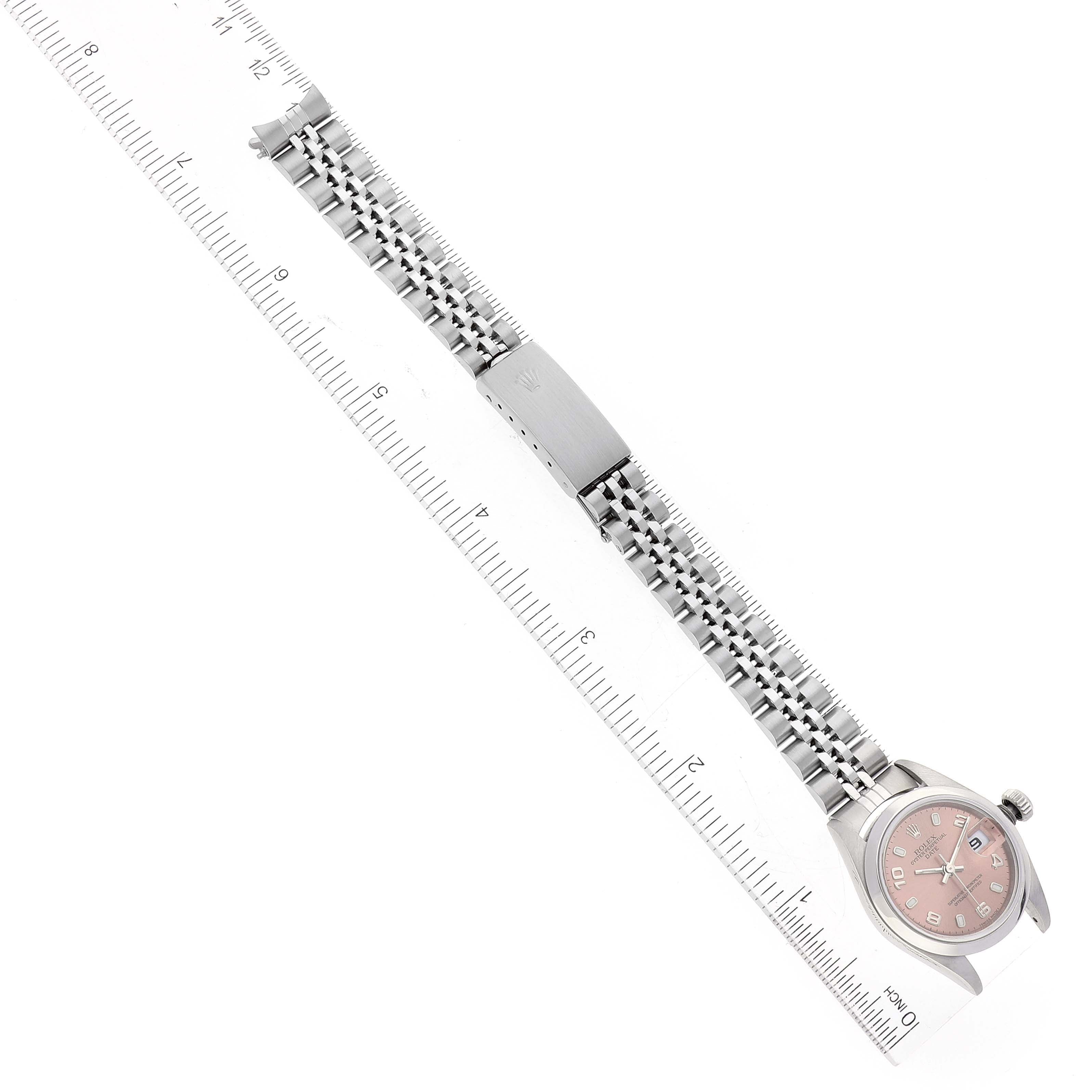 Rolex Date 26 Salmon Dial Domed Bezel Steel Ladies Watch 79160
