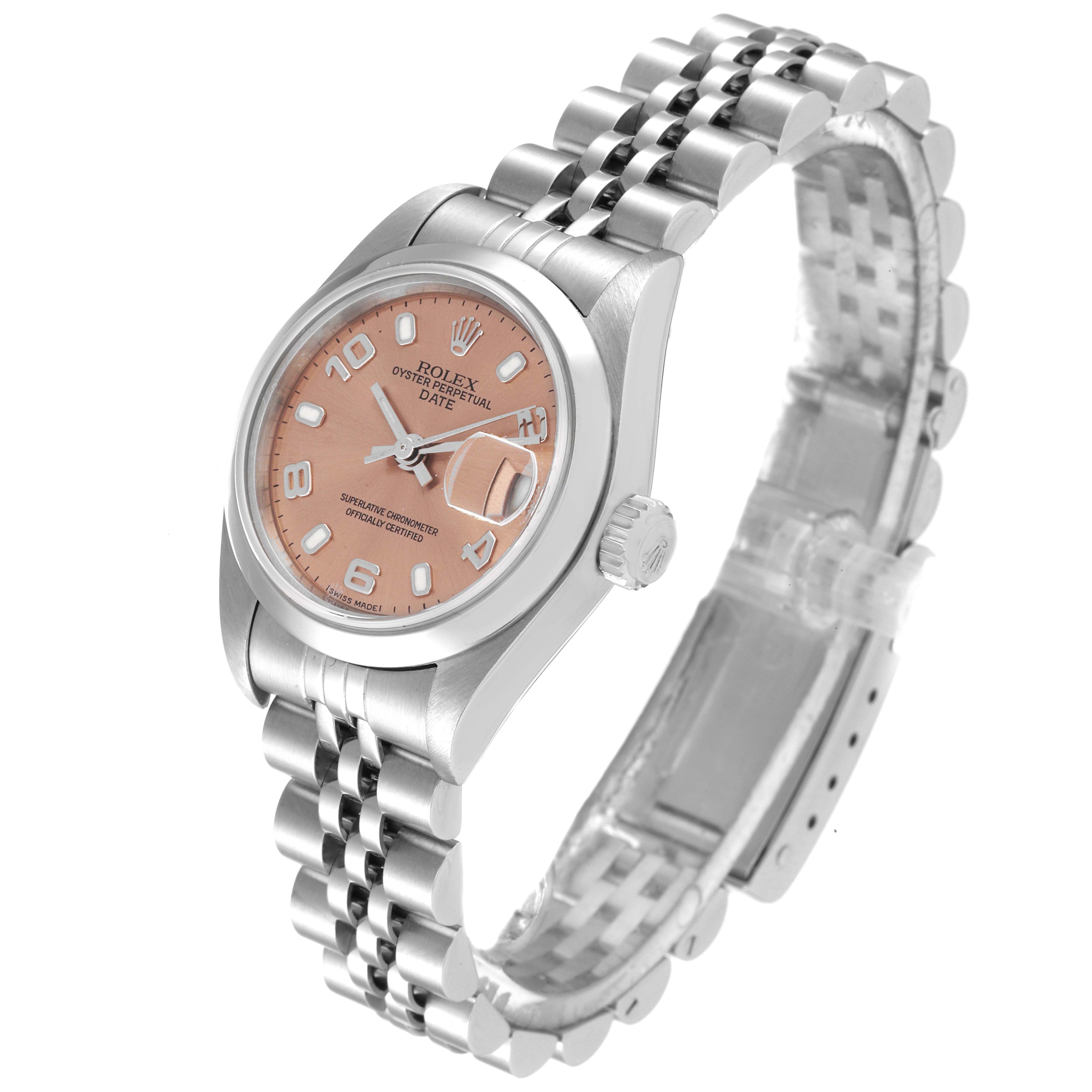 Rolex Date 26 Salmon Dial Domed Bezel Steel Ladies Watch 79160