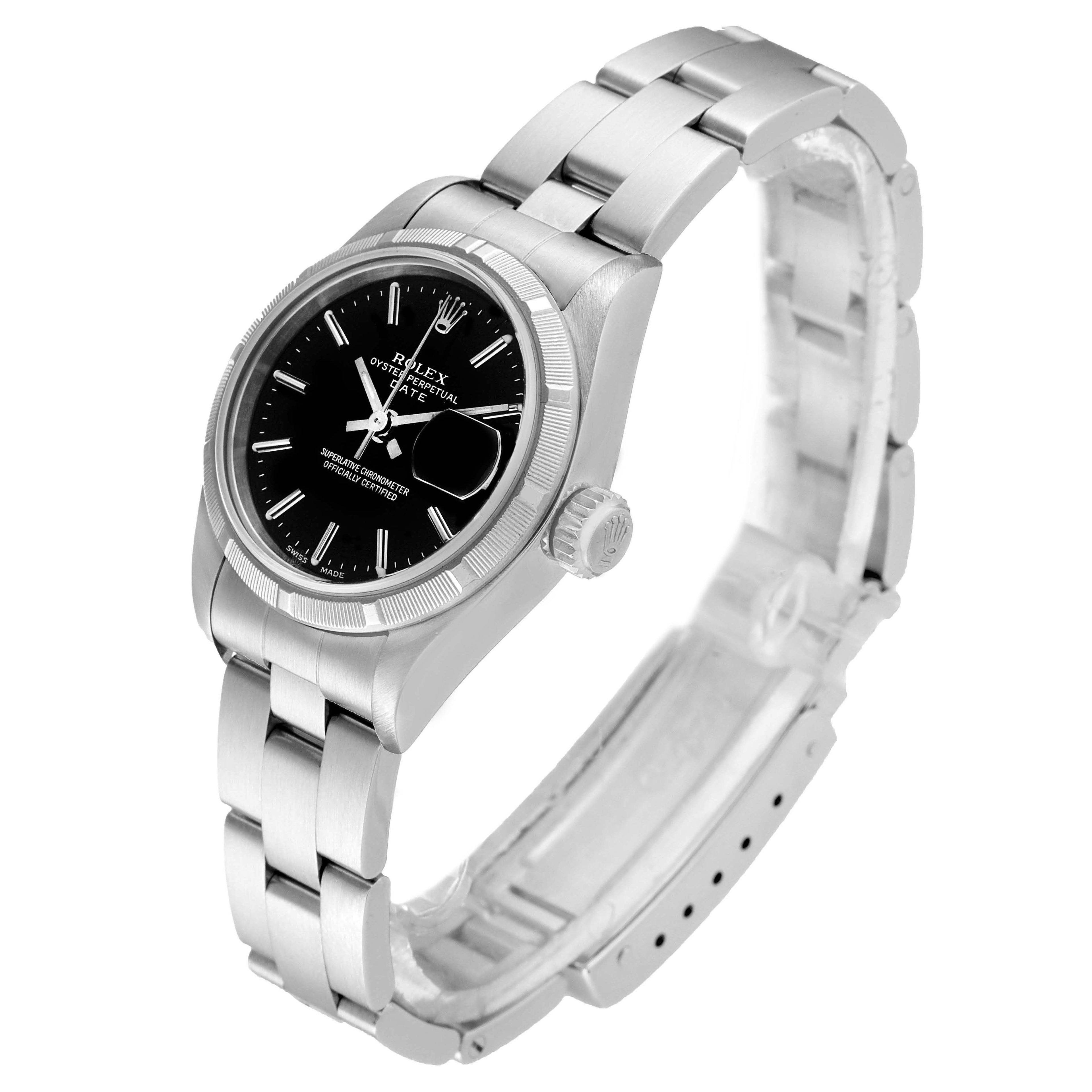 Rolex Date 26 Stainless Steel Black Baton Dial Ladies Watch 79190