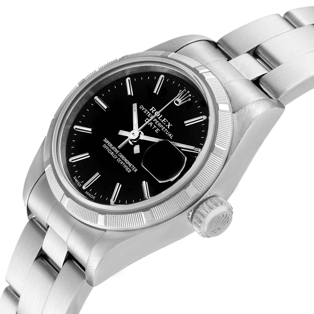 Rolex Date 26 Stainless Steel Black Baton Dial Ladies Watch 79190