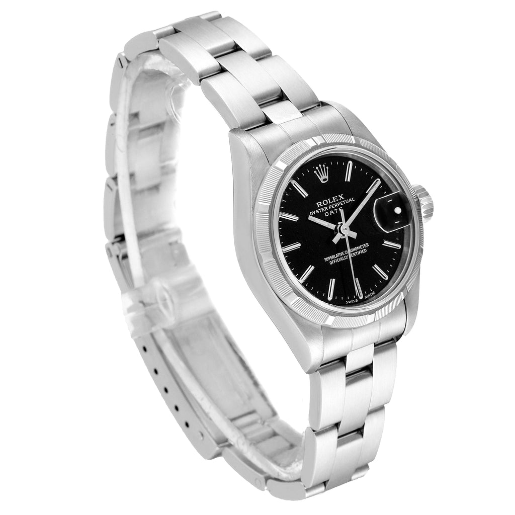 Rolex Date 26 Stainless Steel Black Baton Dial Ladies Watch 79190