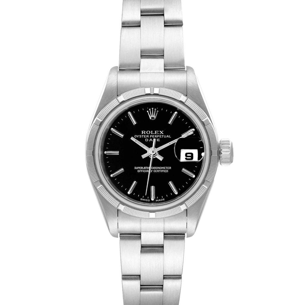 Rolex Date 26 Stainless Steel Black Baton Dial Ladies Watch 79190