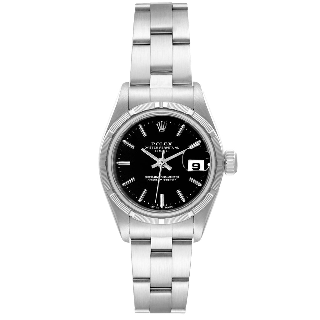 Rolex Date 26 Stainless Steel Black Baton Dial Ladies Watch 79190