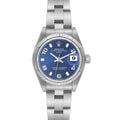 Rolex Date 26 Steel Engine Turned Bezel Blue Dial Ladies Watch 79190