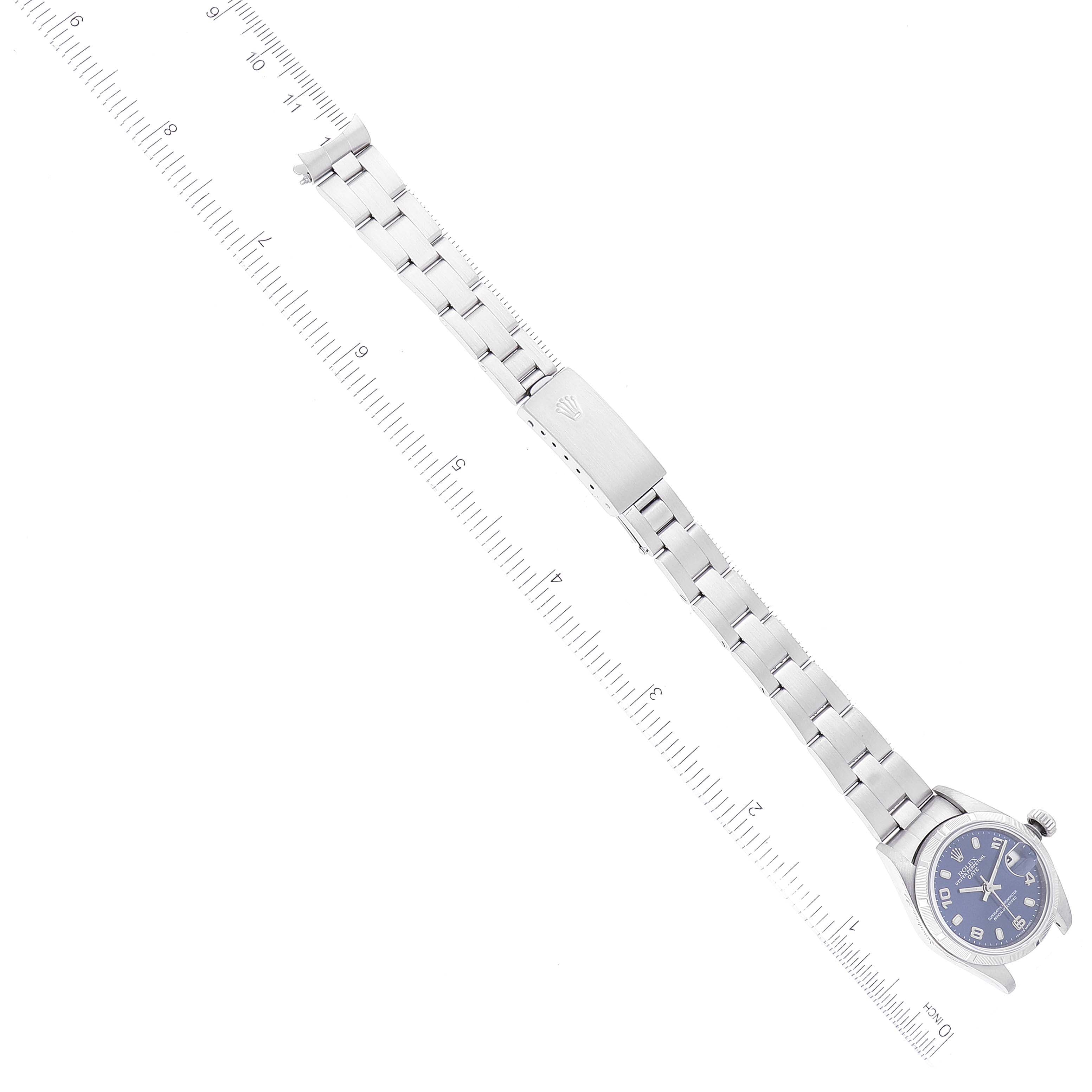 Rolex Date 26 Steel Engine Turned Bezel Blue Dial Ladies Watch 79190