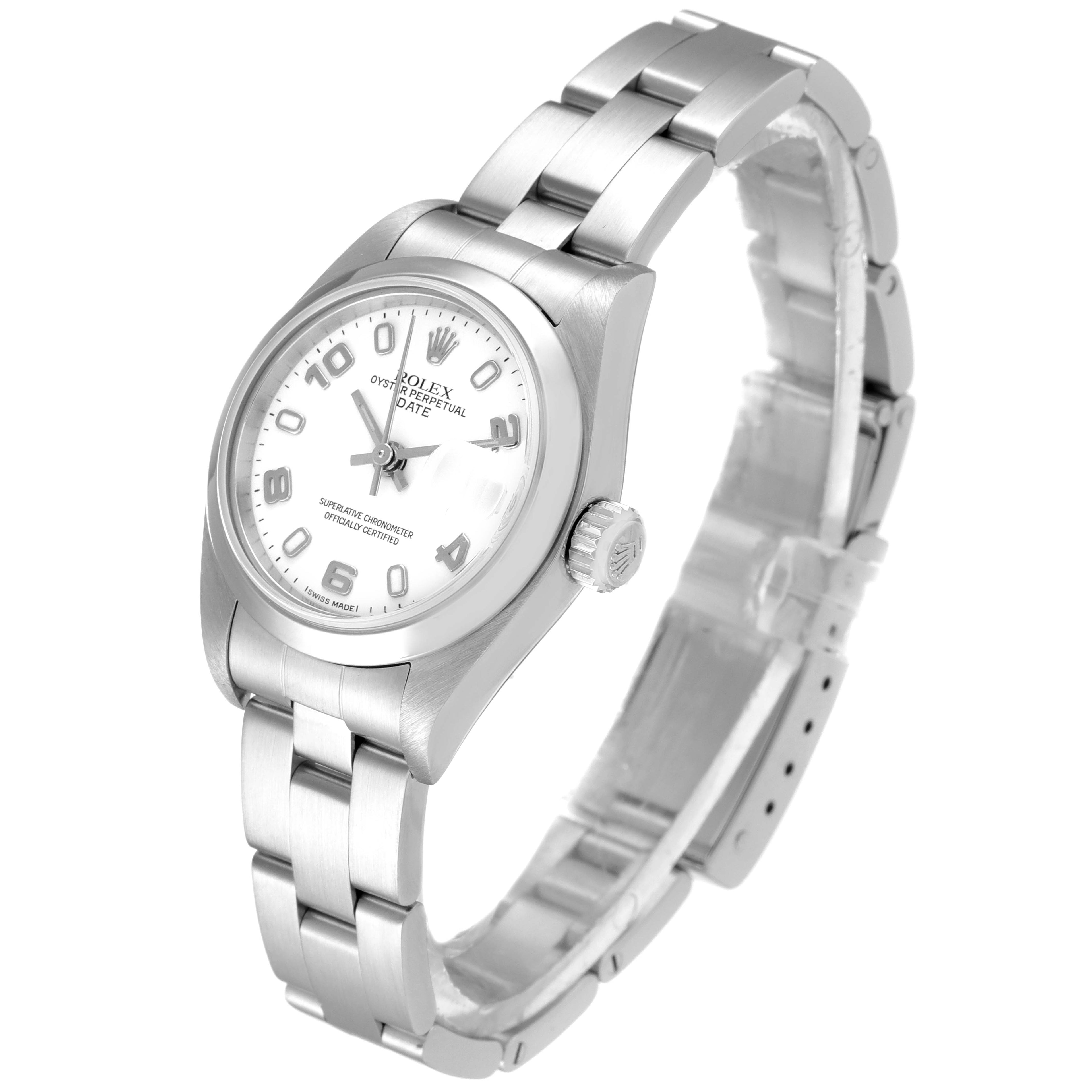 Rolex Date 26 White Dial Domed Bezel Steel Ladies Watch 79160 Box Papers
