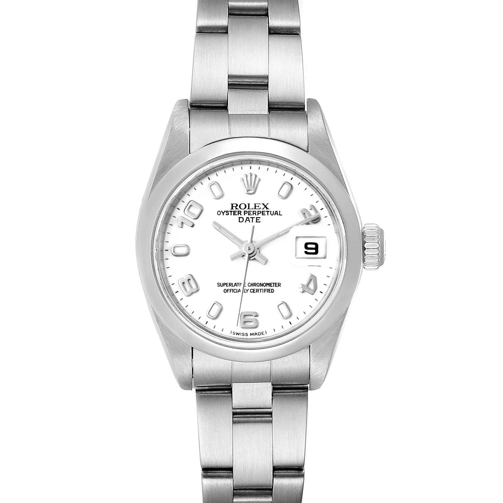 Rolex Date 26 White Dial Domed Bezel Steel Ladies Watch 79160 Box Papers