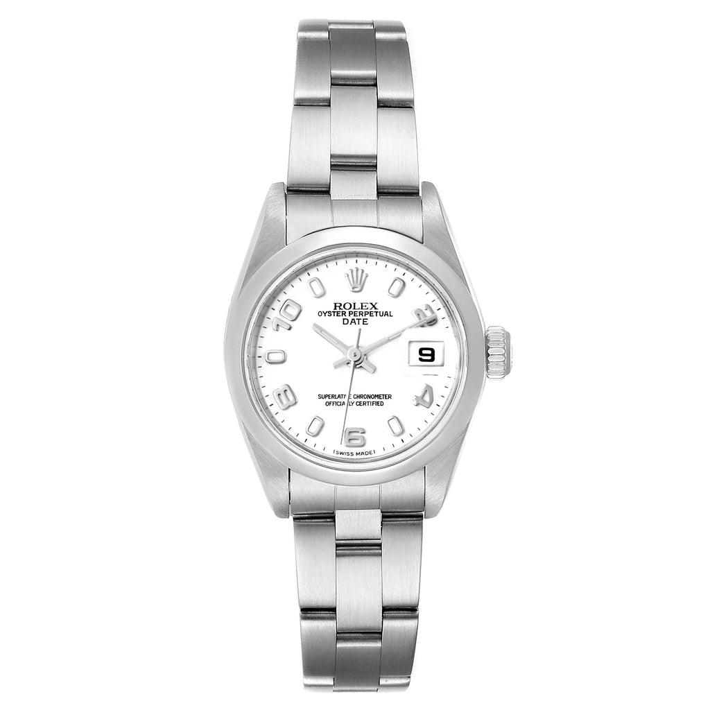 Rolex Date 26 White Dial Domed Bezel Steel Ladies Watch 79160 Box Papers