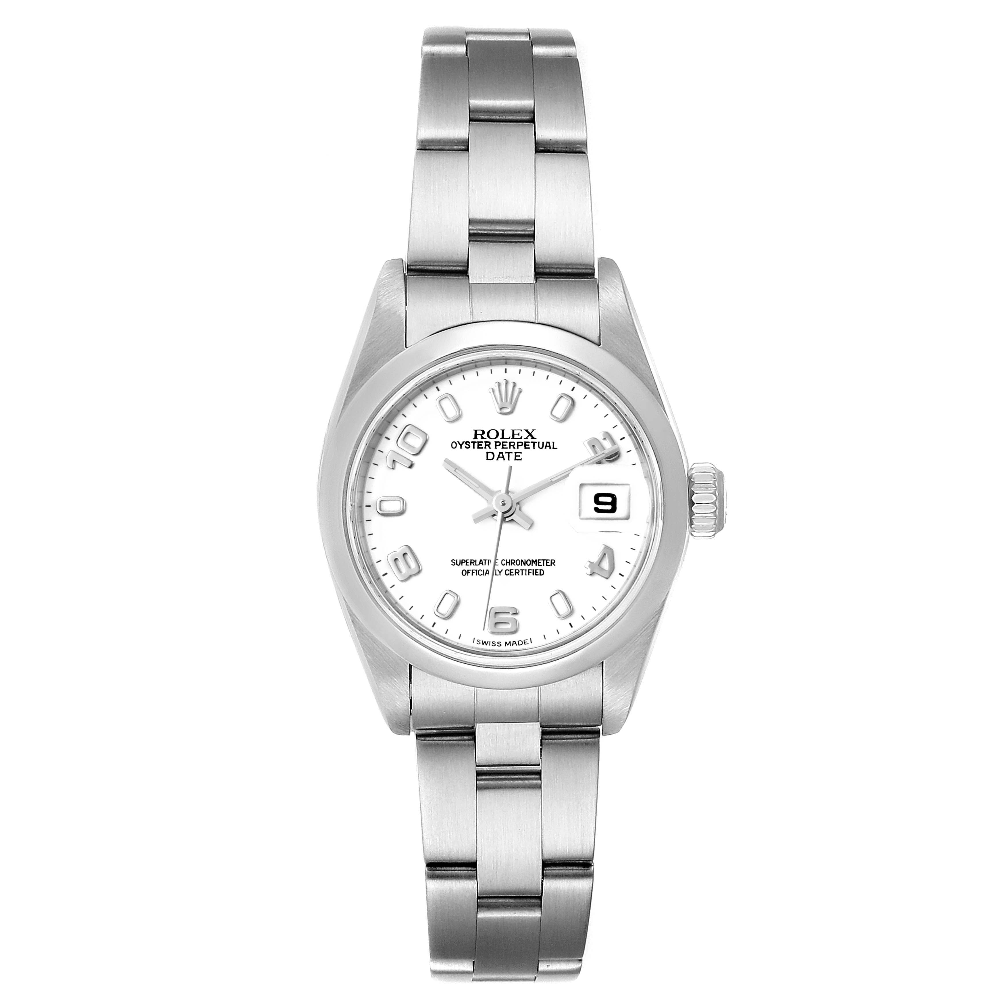 Rolex Date 26 White Dial Domed Bezel Steel Ladies Watch 79160 Box Papers