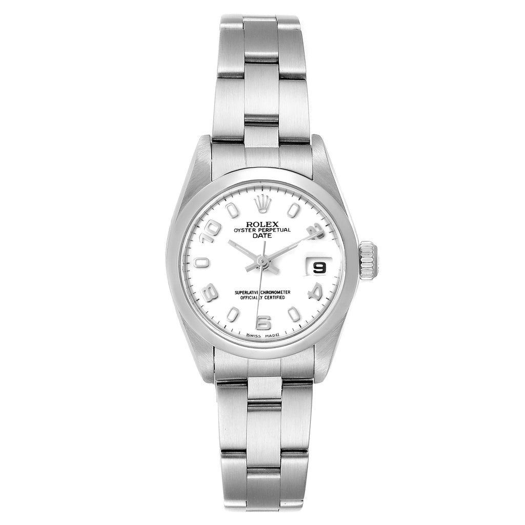 Rolex Date 26 White Dial Domed Bezel Steel Ladies Watch 79160 Papers
