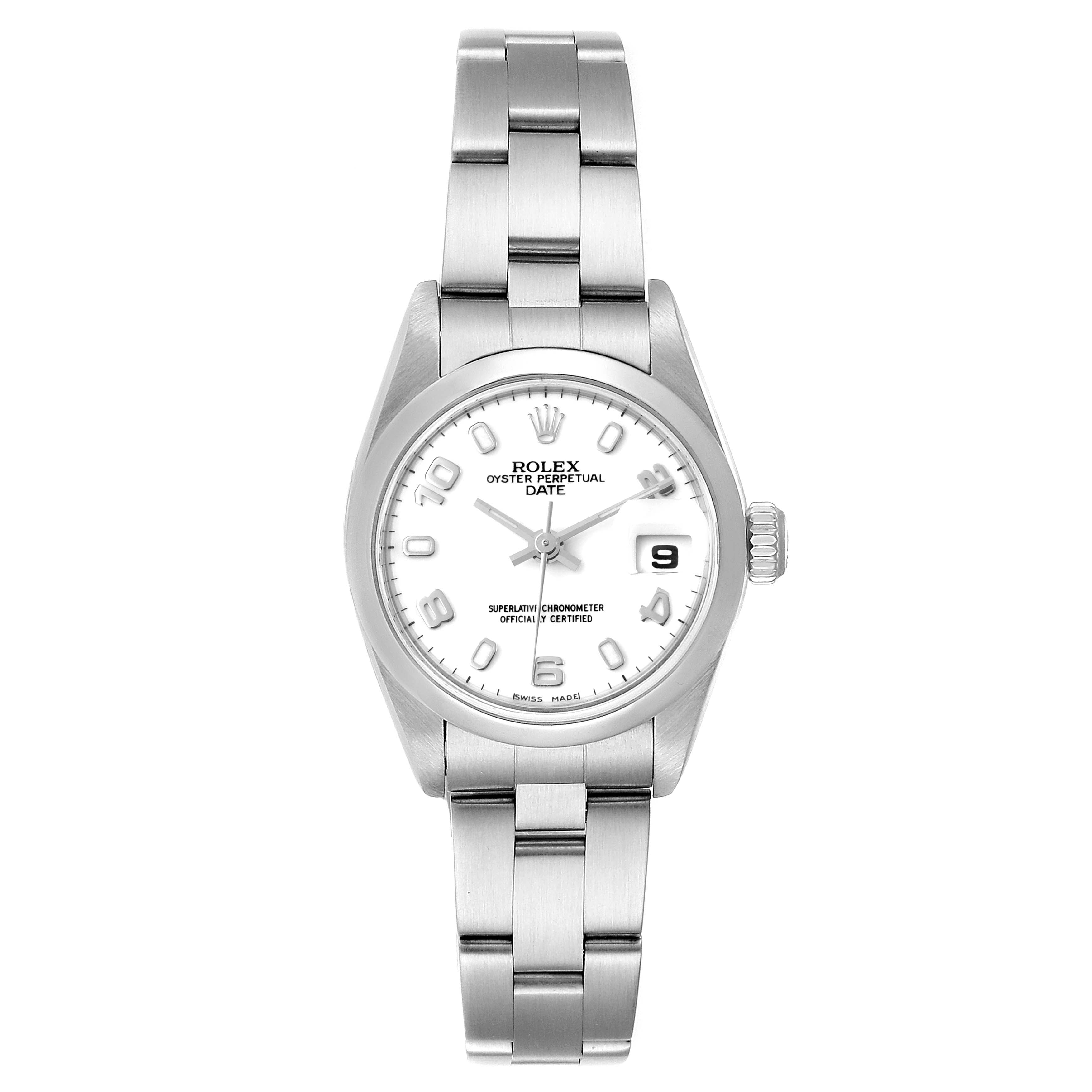 Rolex Date 26 White Dial Domed Bezel Steel Ladies Watch 79160 Papers