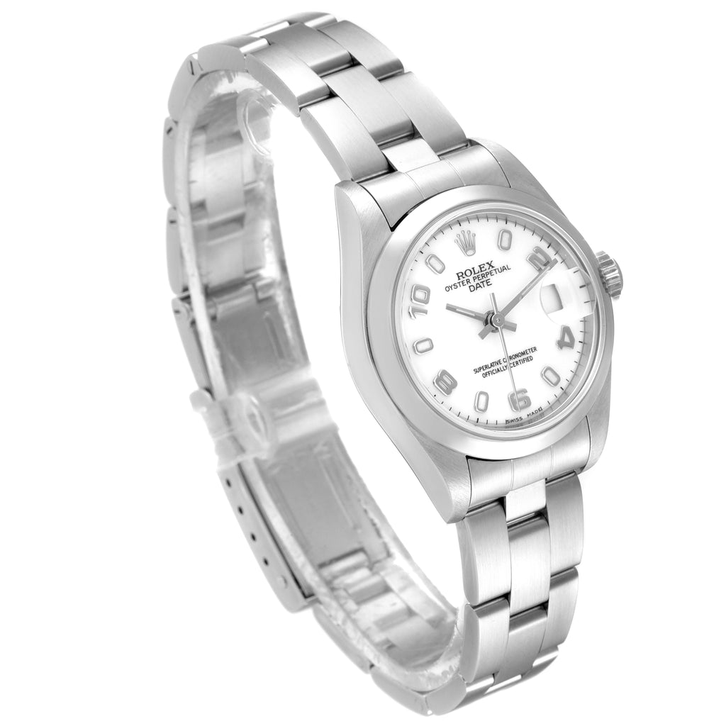 Rolex Date 26 White Dial Domed Bezel Steel Ladies Watch 79160 Papers