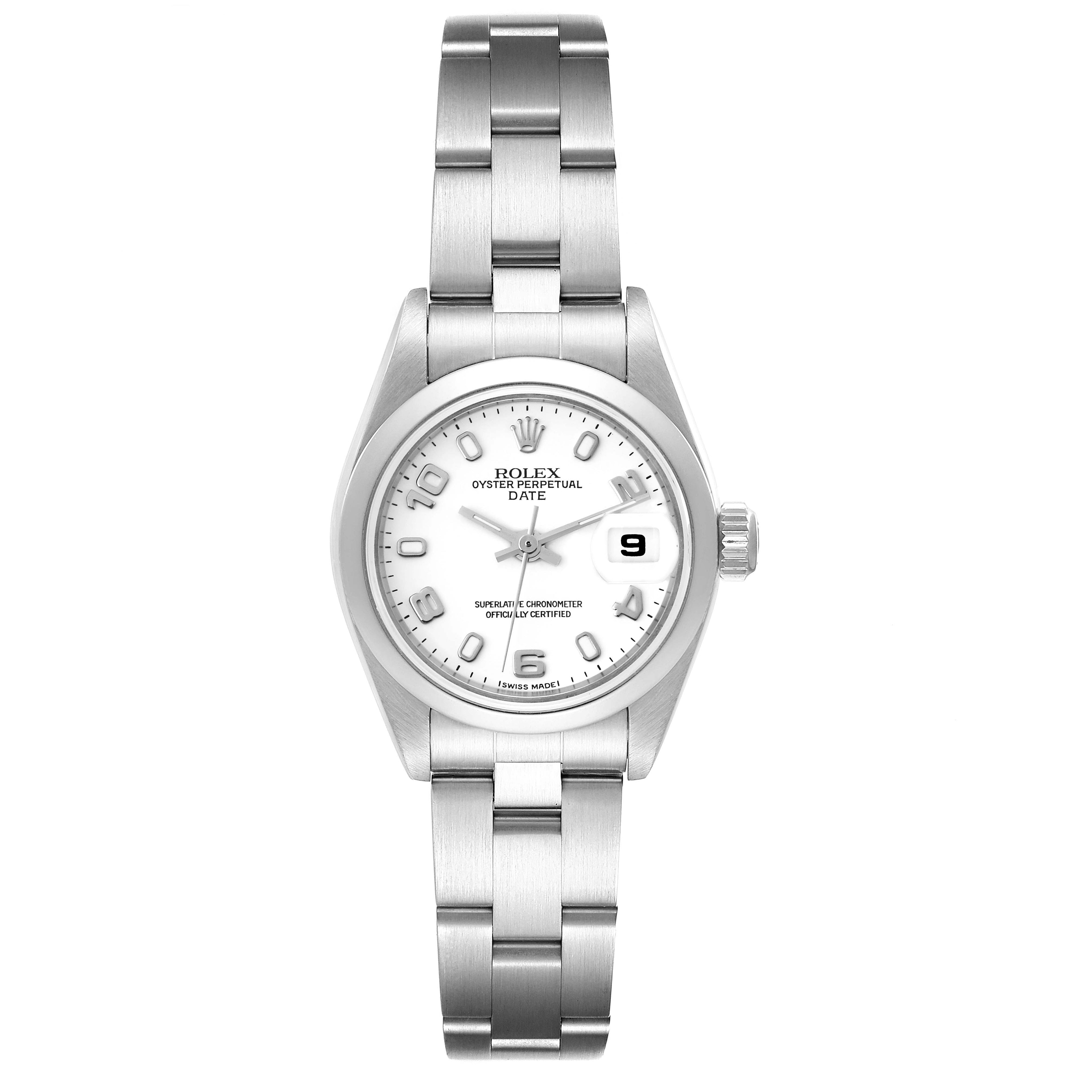 Rolex Date 26 White Dial Smooth Bezel Steel Ladies Watch 79160 Box Papers
