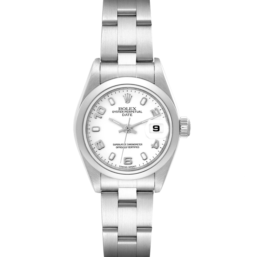 Rolex Date 26 White Dial Smooth Bezel Steel Ladies Watch 79160 Box Papers