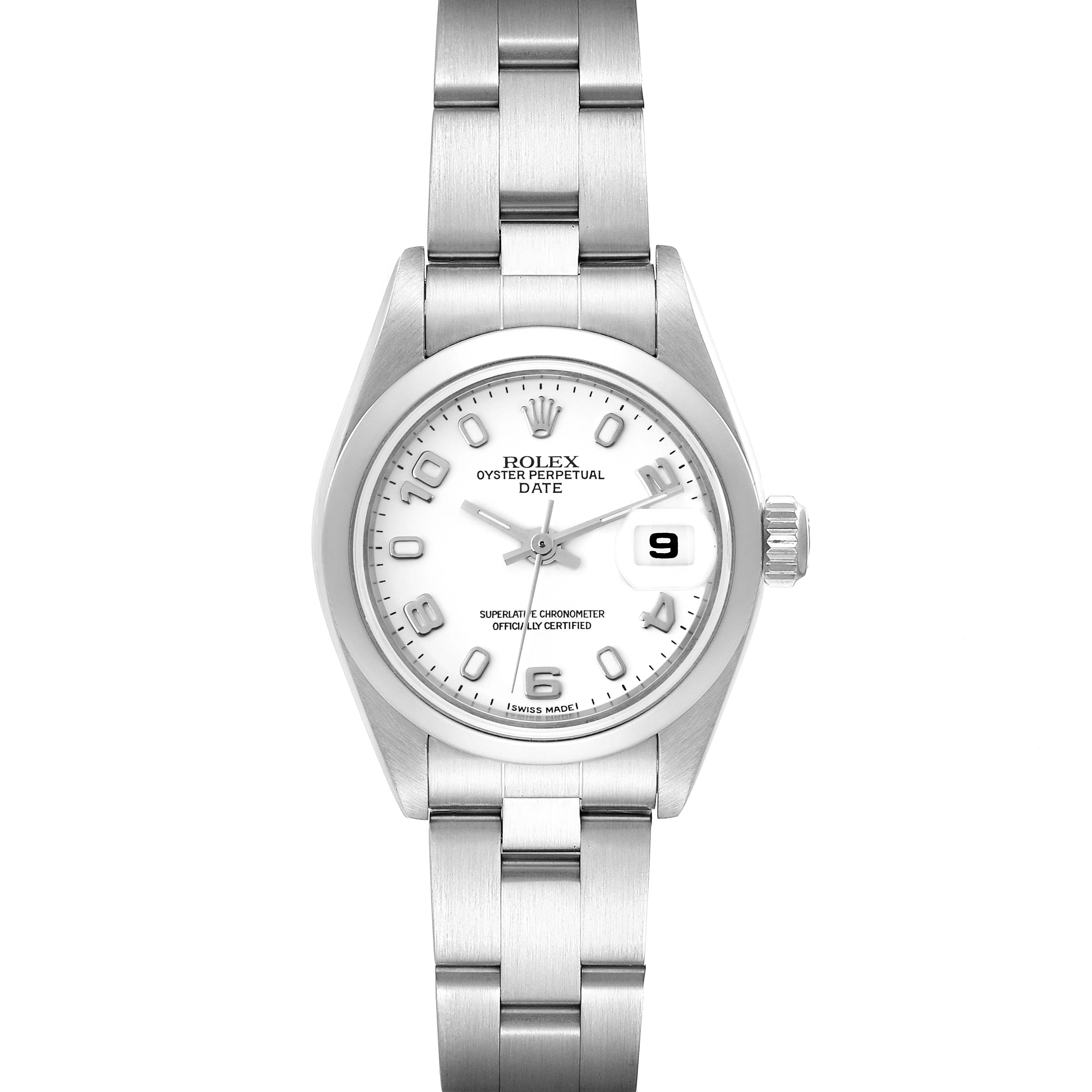 Rolex Date 26 White Dial Smooth Bezel Steel Ladies Watch 79160 Box Papers