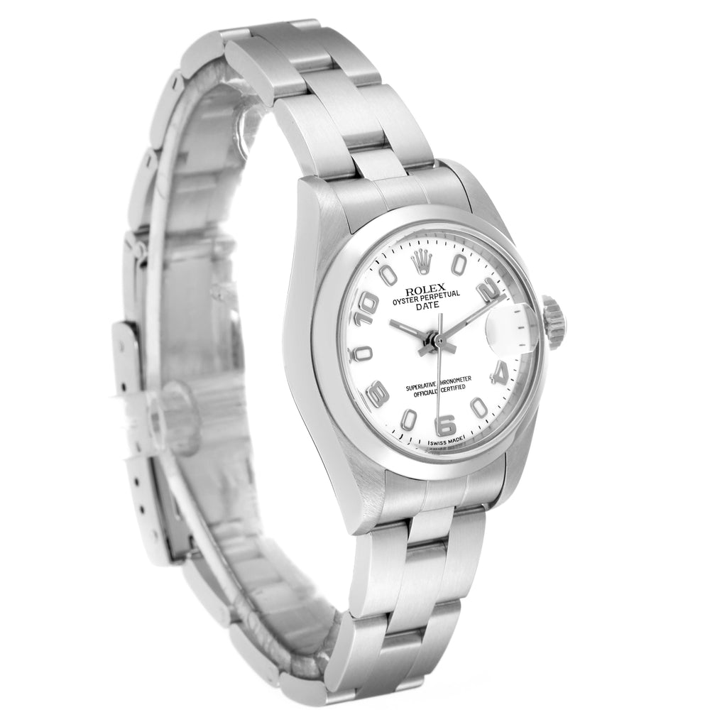 Rolex Date 26 White Dial Smooth Bezel Steel Ladies Watch 79160 Box Papers