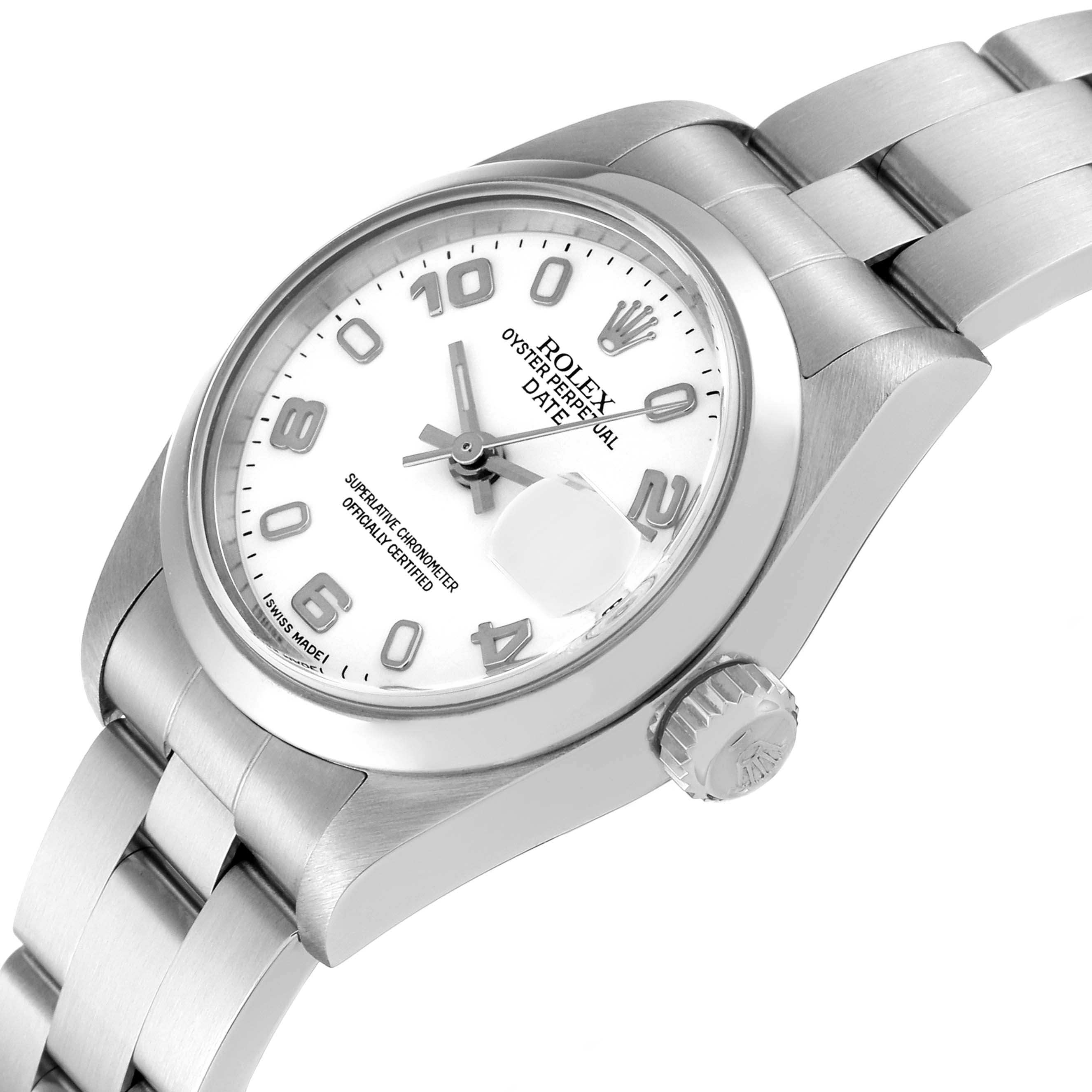 Rolex Date 26 White Dial Smooth Bezel Steel Ladies Watch 79160 Box Papers