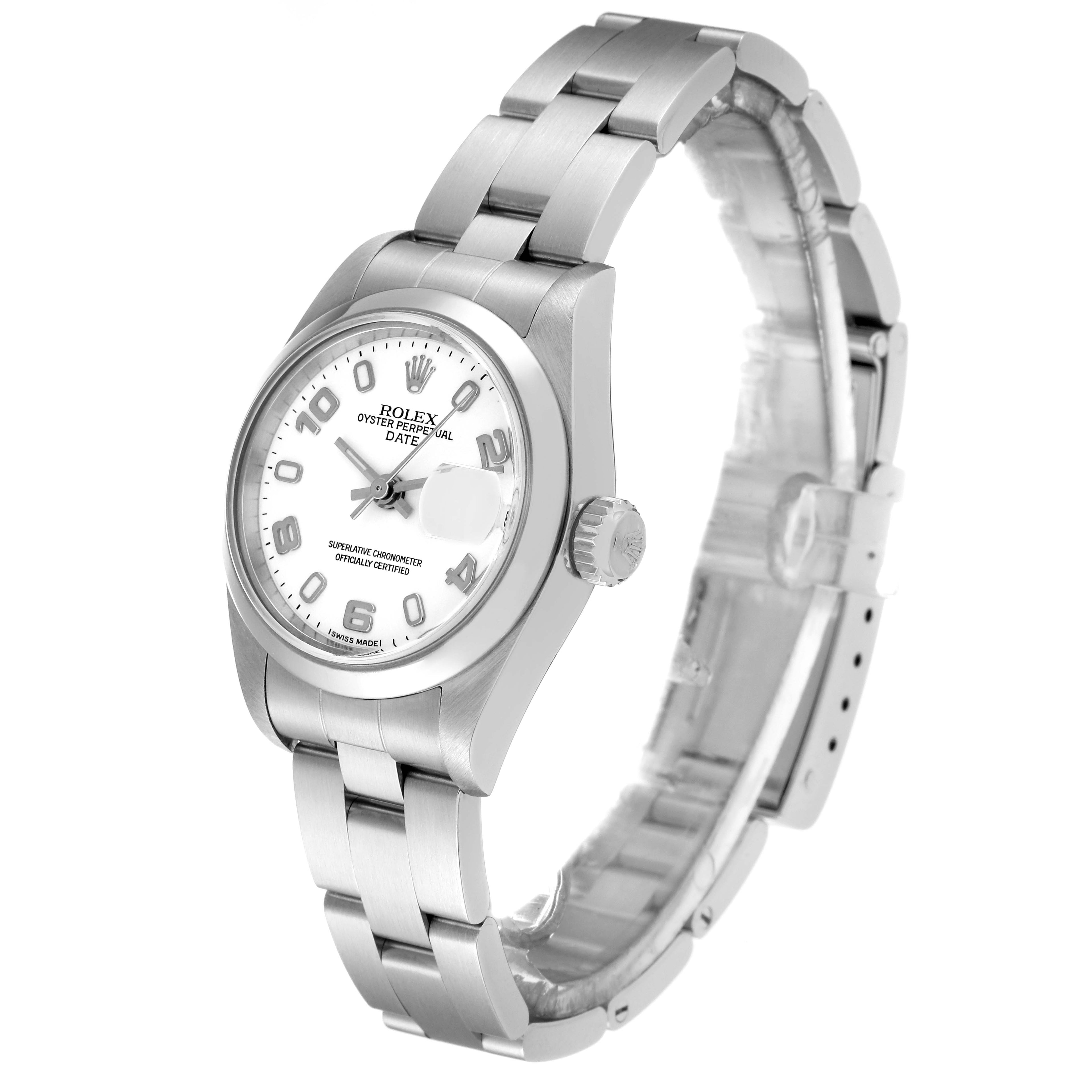 Rolex Date 26 White Dial Smooth Bezel Steel Ladies Watch 79160 Box Papers