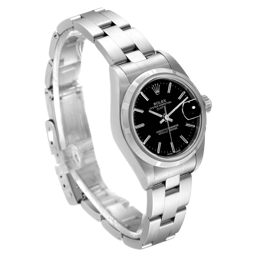 Rolex Date 26mm Stainless Steel Black Baton Dial Ladies Watch 79190