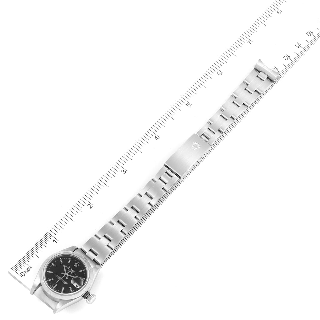 Rolex Date 26mm Stainless Steel Black Baton Dial Ladies Watch 79190