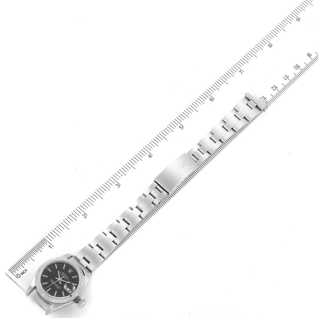 Rolex Date Steel Black Baton Dial Oyster Bracelet Ladies Watch 79190