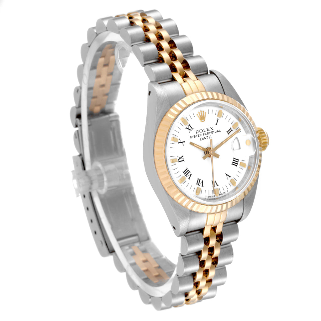 Rolex Date 26mm Steel Yellow Gold White Dial Ladies Watch 69173