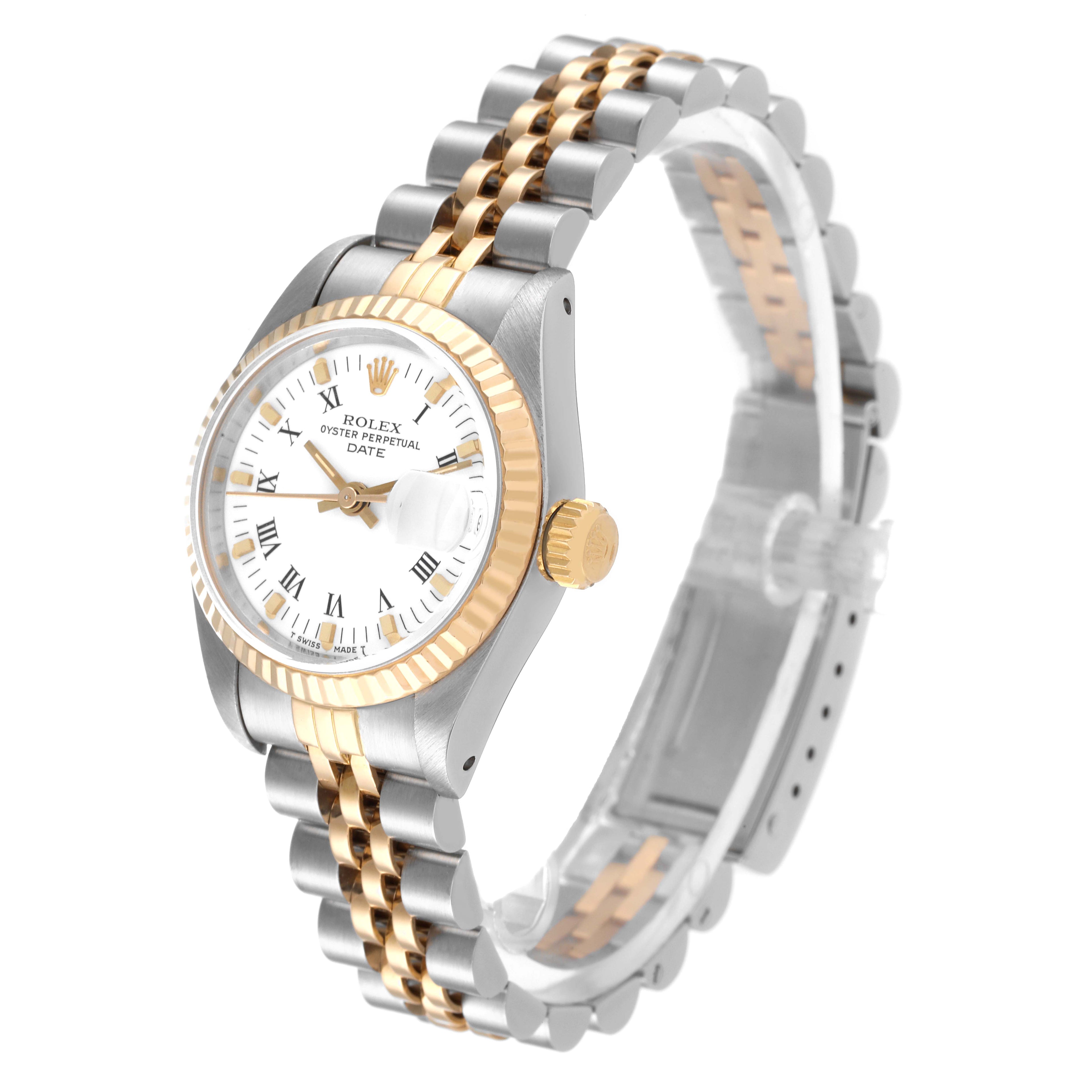 Rolex Date 26mm Steel Yellow Gold White Dial Ladies Watch 69173