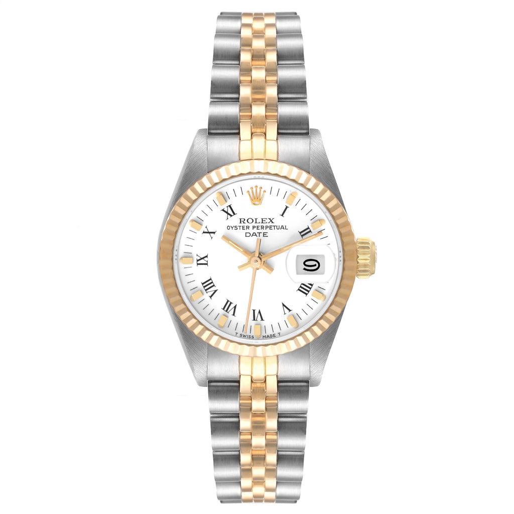 Rolex Date 26mm Steel Yellow Gold White Dial Ladies Watch 69173