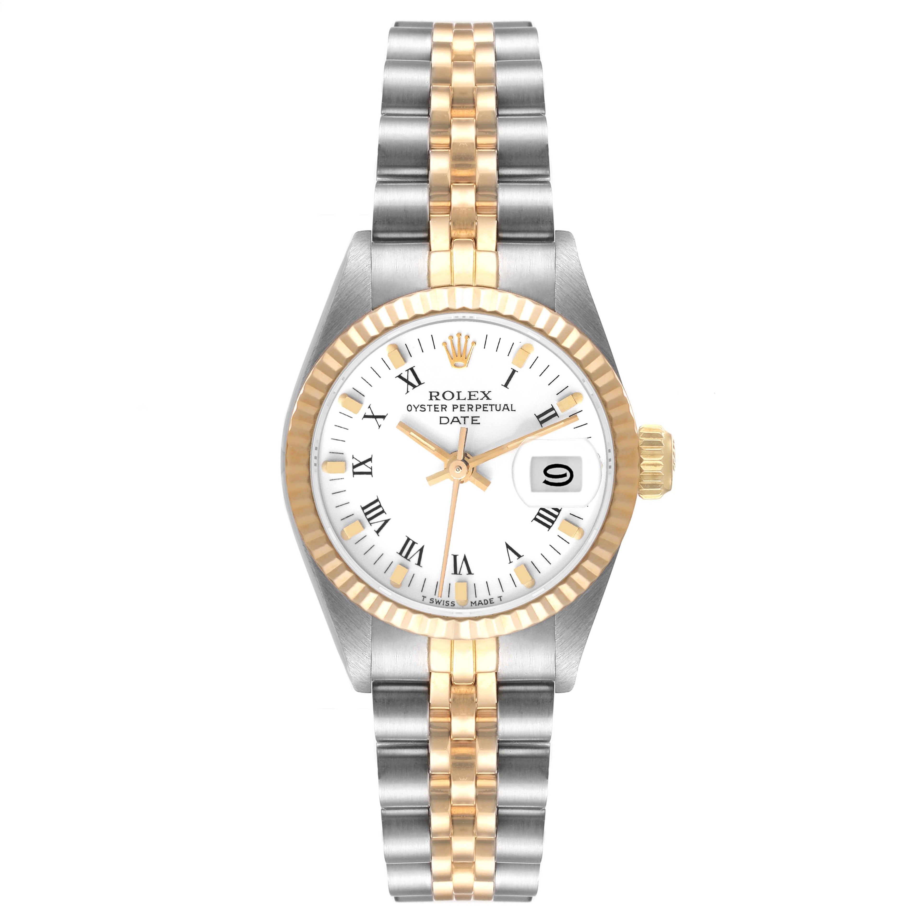 Rolex Date 26mm Steel Yellow Gold White Dial Ladies Watch 69173