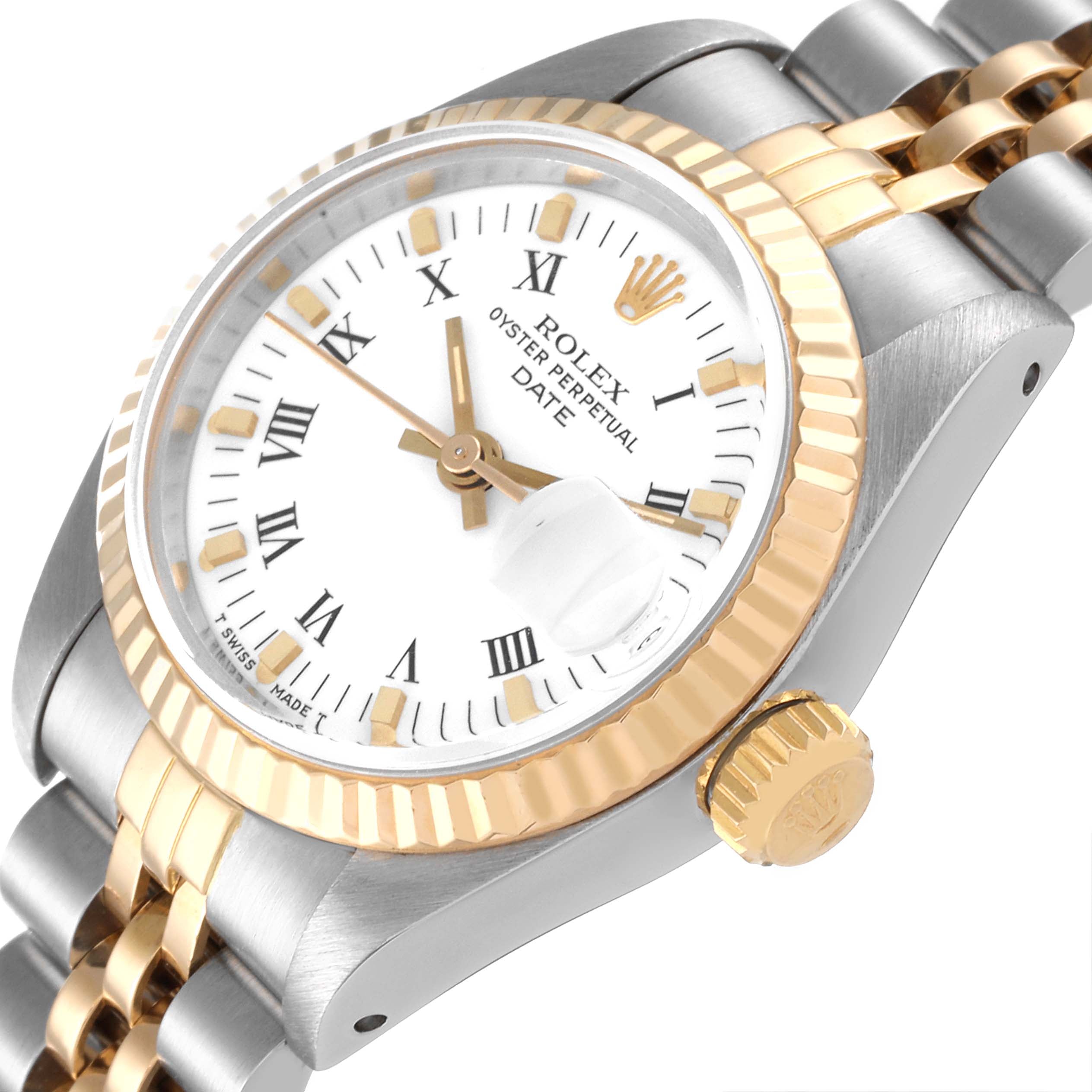 Rolex Date 26mm Steel Yellow Gold White Dial Ladies Watch 69173