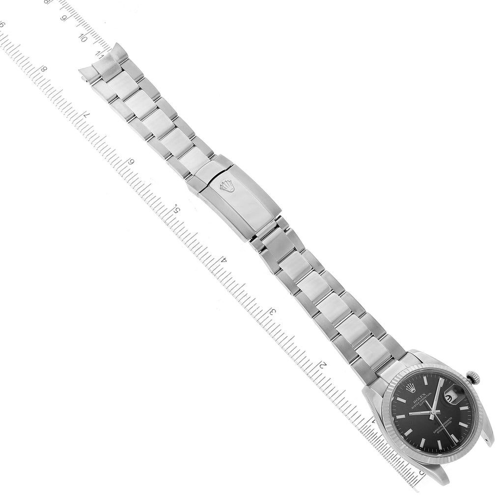 Rolex Date 34 Steel White Gold Black Dial Mens Watch 115234